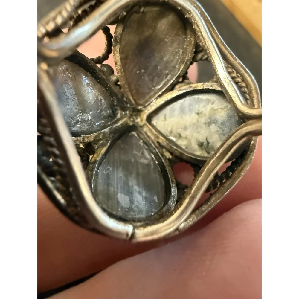 Vintage Sterling Silver Labradorite Cluster Ring Size 8 Artisan Statement